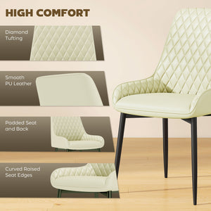 Ensemble de 4 chaises de cuisine rembourrées, couleur crème.