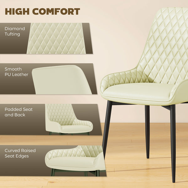 Ensemble de 4 chaises de cuisine rembourrées, couleur crème.