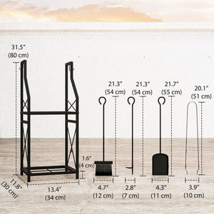 Support à bois de chauffage à 2 niveaux avec 4 outils pour foyer