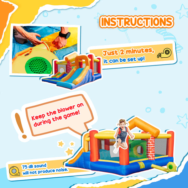 4 en 1 Maison gonflable pour enfants Thème château Extra large Double toboggans et trampoline Design Mur d'escalade de piscine gonflable avec sac de transport Souffleur d'air