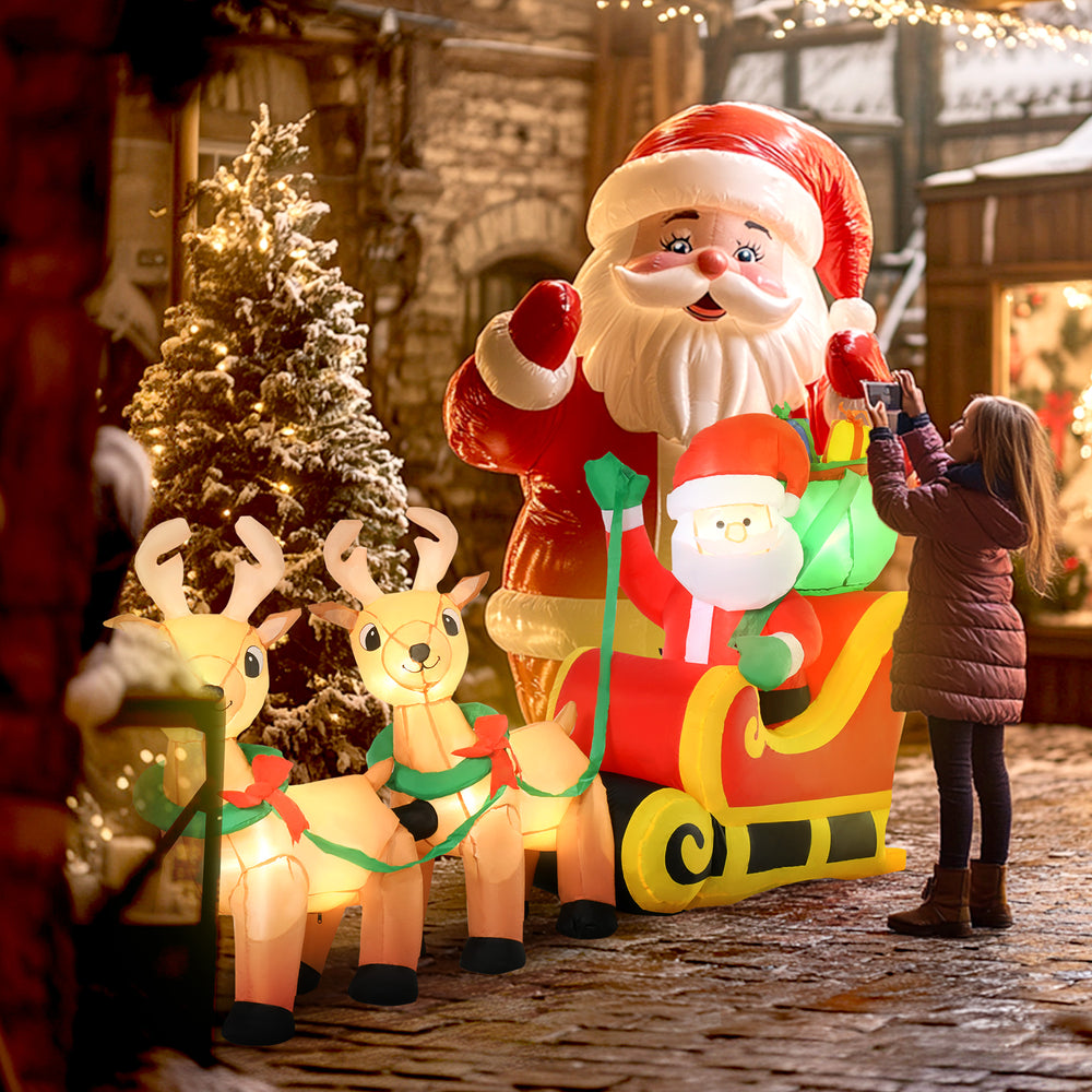 Gonflables de Noël Père Noël avec traîneau et renne de 8 pieds