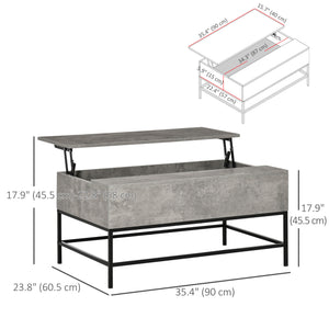 Table basse relevable avec compartiment de rangement dissimulé, gris