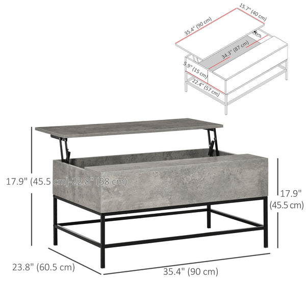 Table basse relevable avec compartiment de rangement dissimulé, gris