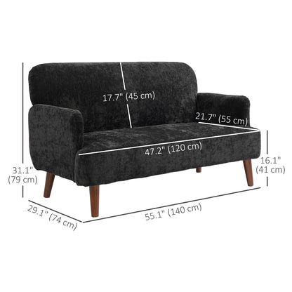 HOMCOM 2-seater sofa in velvet fabric, small loveseat sofa with 21 cm thick padding and wooden legs, black