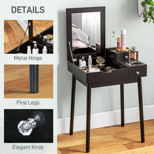 Coiffeuse avec miroir rabattable à 2 tiroirs, noire