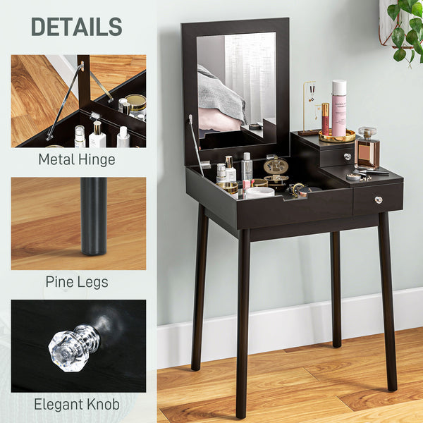 Coiffeuse avec miroir rabattable à 2 tiroirs, noire