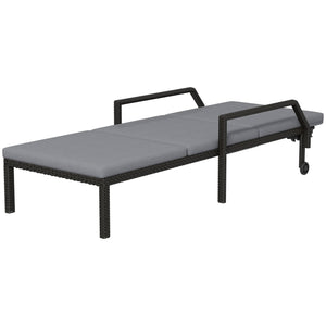 Chaise longue en rotin avec dossier réglable sur 5 niveaux, gris clair