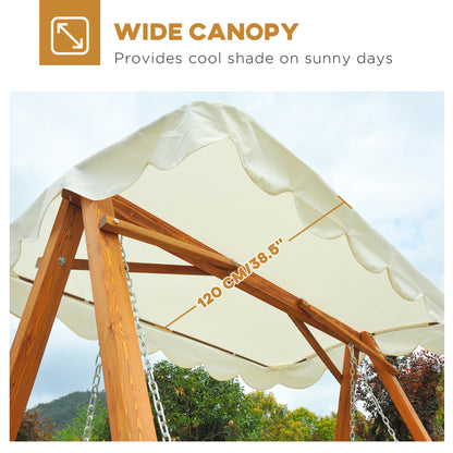 Swing Seat with Canopy, Outdoor Wooden Bench for Garden, Poolside and Backyard