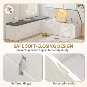 Banc d’entrée modulaire avec 5 rangements cachés et coussins rembourrés – Blanc effet bois