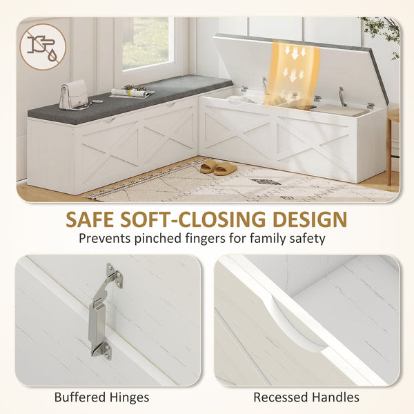 Banc d’entrée modulaire avec 5 rangements cachés et coussins rembourrés – Blanc effet bois