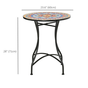 Mosaic Patio Table, Round Coffee Table with Metal Frame, Garden Furniture for Outdoor, Poolside, Red
