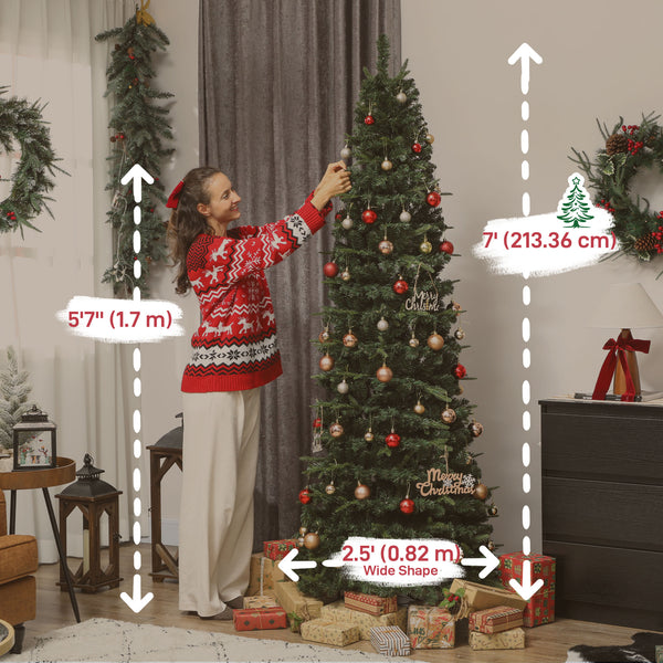 Sapin de Noël artificiel pliable de 7 pi avec support en métal, vert, pré-illuminé.