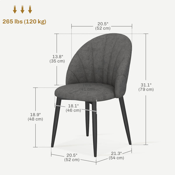 Lot de 4 chaises de salle à manger modernes rembourrées avec pieds en métal, gris foncé