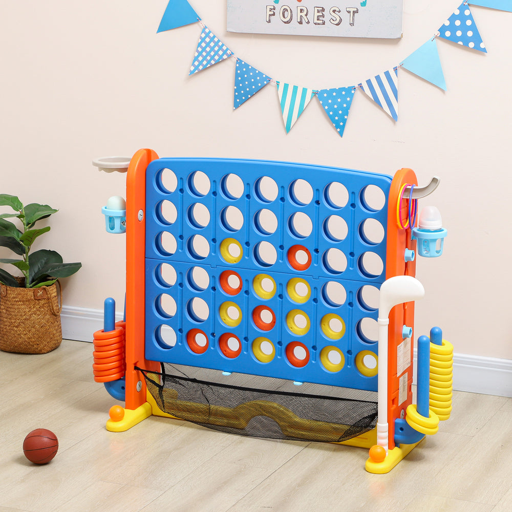 Jeu 4 en 1 Jumbo Connect 4 pour enfants avec basket-ball, lancer d'anneaux et golf