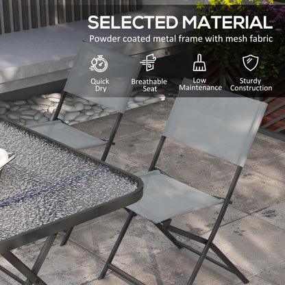 5 Piece Folding Garden Dining Set with 4 Seater Chairs and Large Rectangular Glass Table, Grey