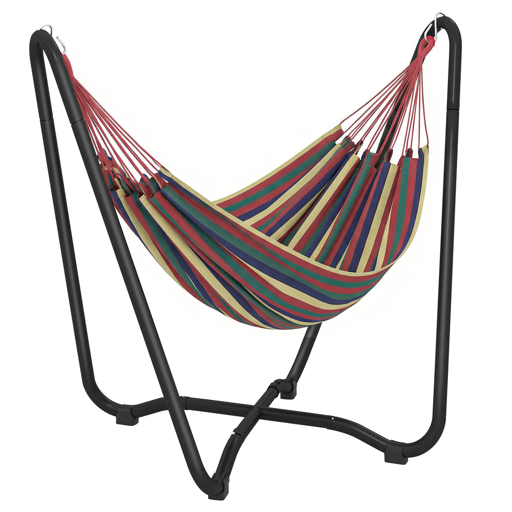 Patio Hammock with Stand, Fabric Outdoor Hammock Bed with Stand for Beach, Yard, Bedroom, Indoor, Outdoor, Muti-Colored