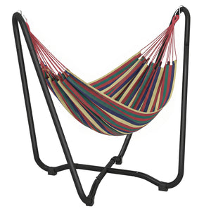 Patio Hammock with Stand, Fabric Outdoor Hammock Bed with Stand for Beach, Yard, Bedroom, Indoor, Outdoor, Muti-Colored