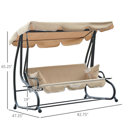 3-seater outdoor swing, convertible into a bed, removable cushions and cup holder, beige