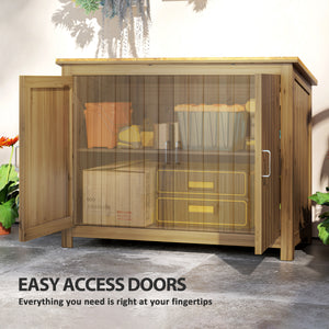 Abri de jardin en bois extérieur compact avec 2 étagères et 2 portes