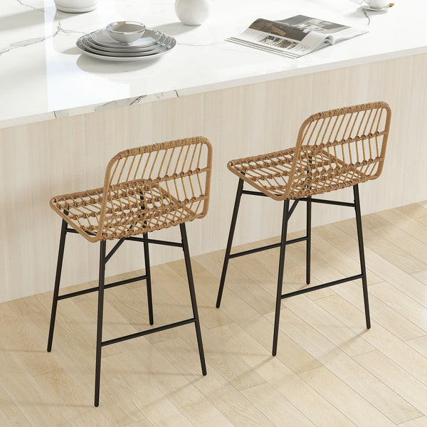 Set of 2 rattan bar stools