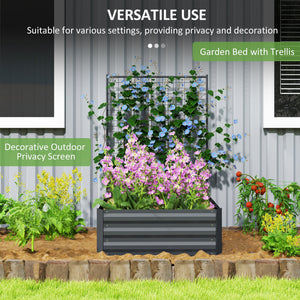 Jardinière surélevée galvanisée avec treillis pour plantes grimpantes, bac à fleurs d'extérieur à fond ouvert, gris foncé