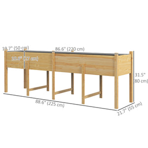 Jardinière surélevée en bois surélevé avec pieds, doublure et trous de drainage, 225,5 cm x 55 cm x 79 cm