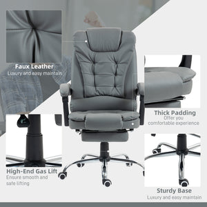 Chaise de bureau à dossier haut en similicuir avec repose-pieds rétractable et accoudoirs rembourrés, gris