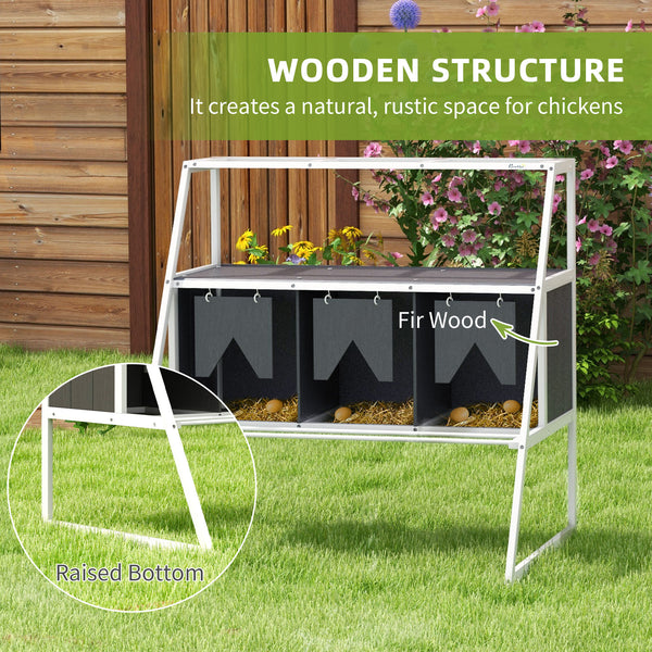3 Compartments Nesting Boxes for Chickens with Privacy Curtains, Standing Perches, Up to 6-12 Hens