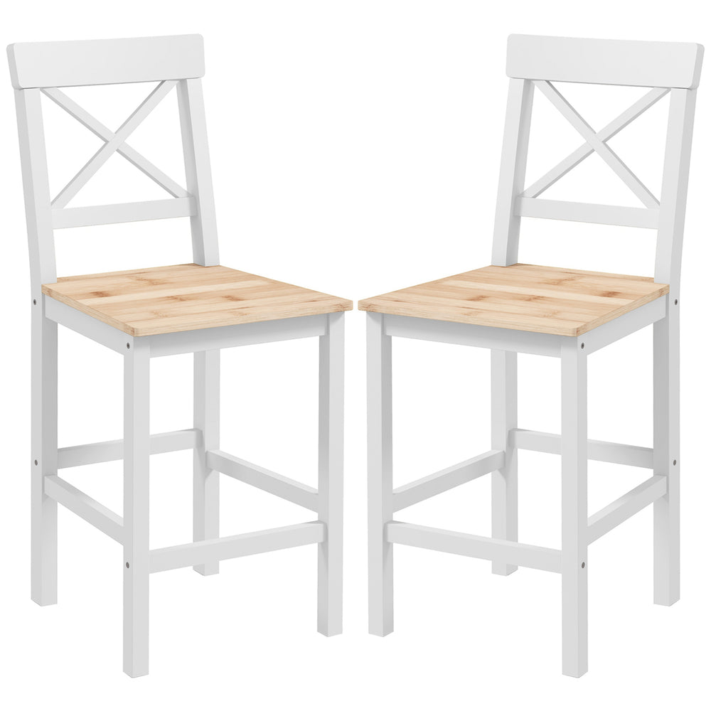 Set of 2 wooden bar stools, white
