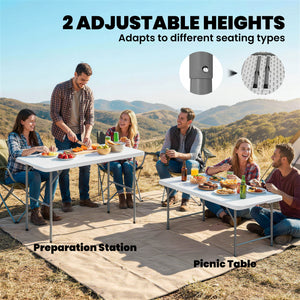 47" x 24" Folding Camping Table, Picnic Table with 2 Adjustable Heights and Carrying Handle, Indoor Outdoor Use, White