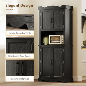 Armoire de cuisine avec 12 étagères de porte et support pour micro-ondes, noir