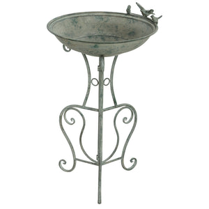 Bain d'oiseaux en métal rond de 79 cm de haut avec statues d'oiseaux et support décoratif, bronze