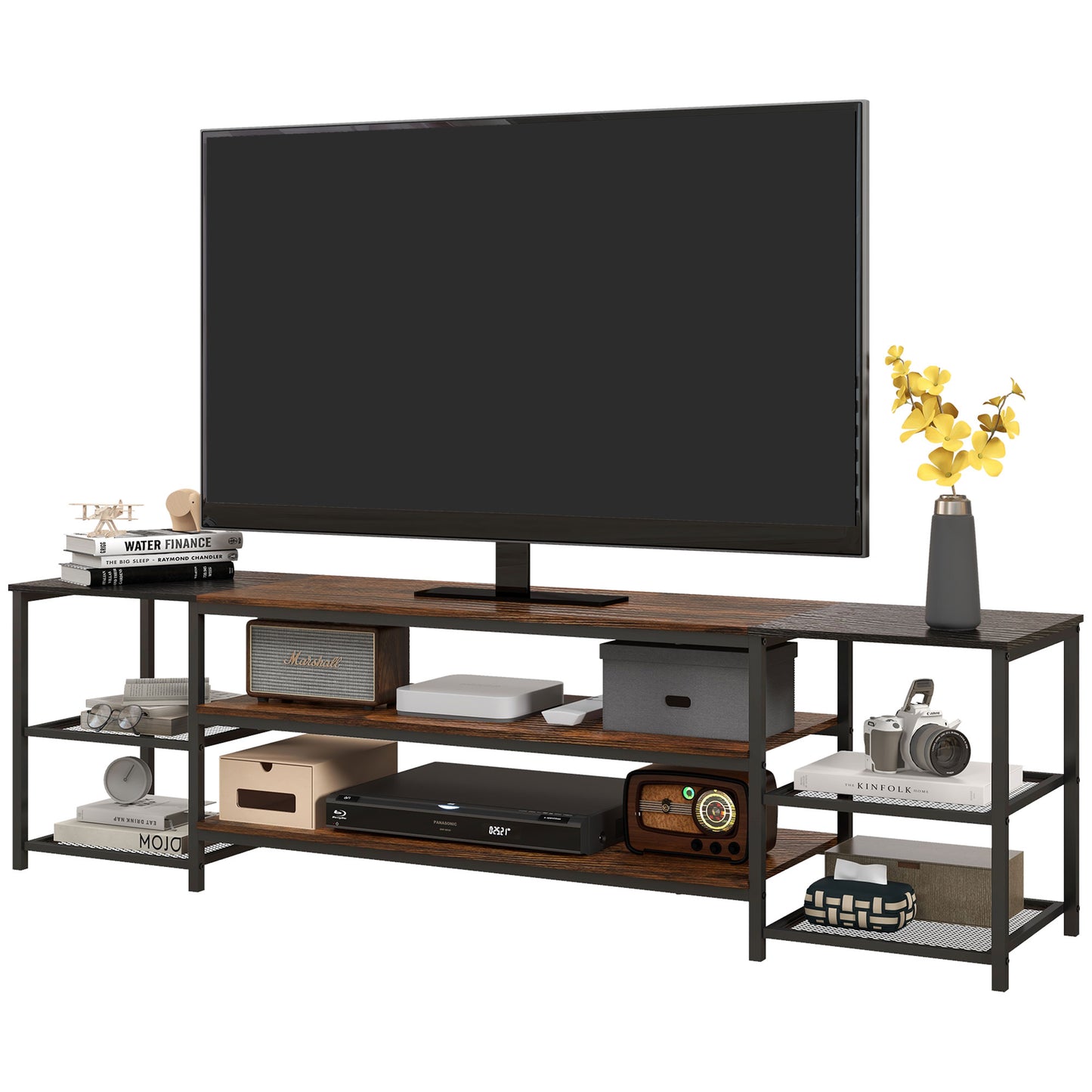 HOMCOM Industrial TV Stand, TV Cabinet for TVs up to 80 inches with Storage Shelf and Steel Frame