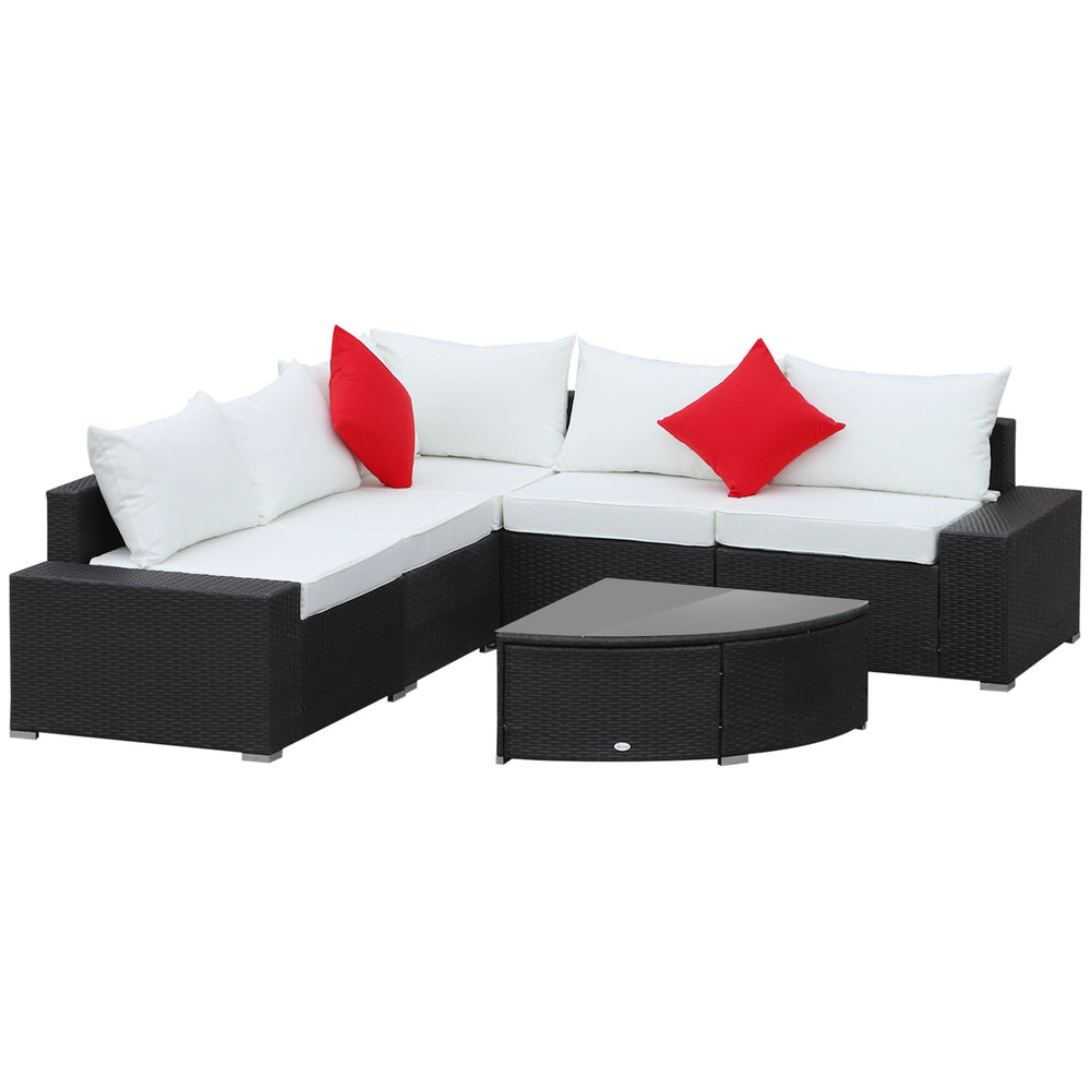 6 Piece Outdoor Wicker Furniture Set  Patio Cushioned Rattan Sofa Chiars Table