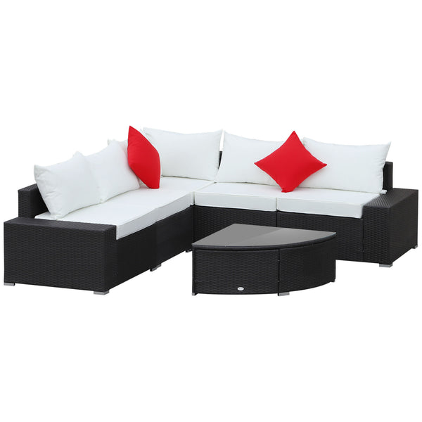 6 Piece Outdoor Wicker Furniture Set  Patio Cushioned Rattan Sofa Chiars Table