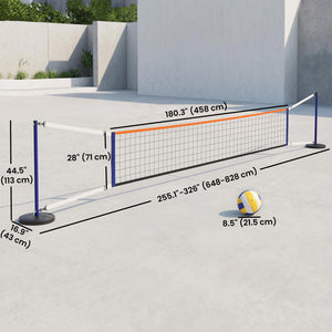 Portable Outdoor Volleyball Net Set, Adjustable Length from 6.4 to 8.2 m, Volleyball, Air Pump