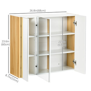 Armoire à pharmacie murale avec miroir, 3 portes et étagères
