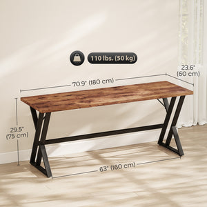 Bureau d'ordinateur de 71" avec structure en X pour bureau à domicile, marron rustique