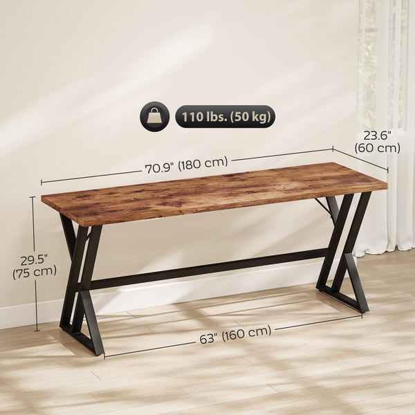 Bureau d'ordinateur de 71" avec structure en X pour bureau à domicile, marron rustique