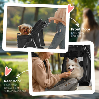 3-Wheel Foldable Stroller with Storage Basket for Miniature and Small Dogs, Black