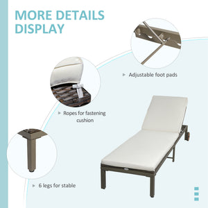 Rattan chaise lounge with 4-position adjustable backrest and casters, cream white