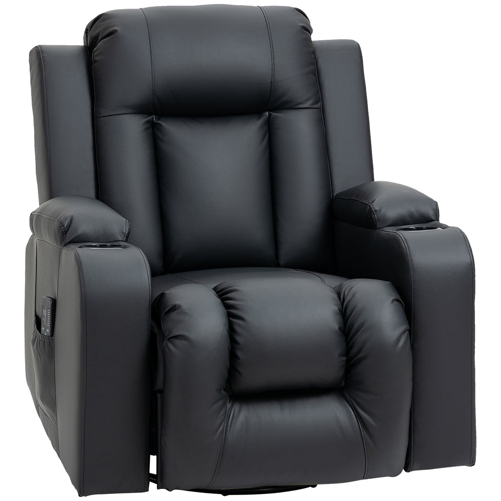 Fauteuil inclinable massant, pivotant à 360°, rembourré en cuir synthétique, noir