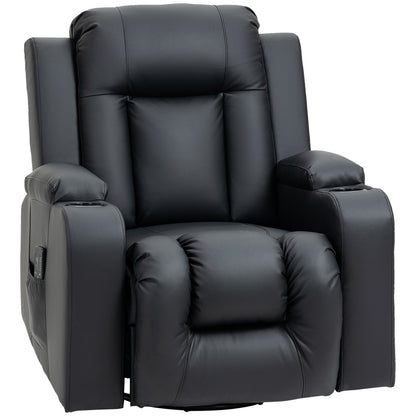 Fauteuil inclinable massant, pivotant à 360°, rembourré en cuir synthétique, noir