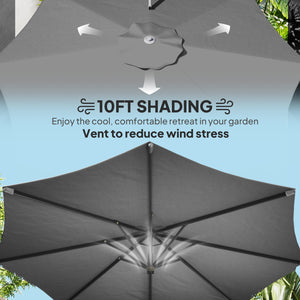 Parasol déporté 10 pieds avec mât en aluminium et inclinaison réglable, gris