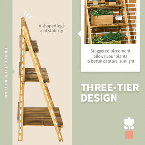 Support à plantes pliable à 3 niveaux en bois pour jardin