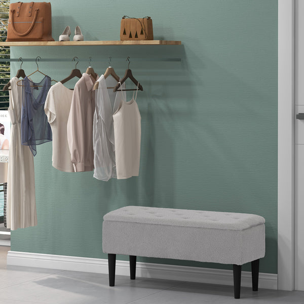 Banc de rangement moderne avec revêtement en laine d'agneau, gris
