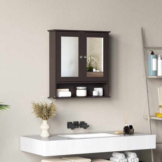 Medicine cabinet with mirror and double doors, dark brown