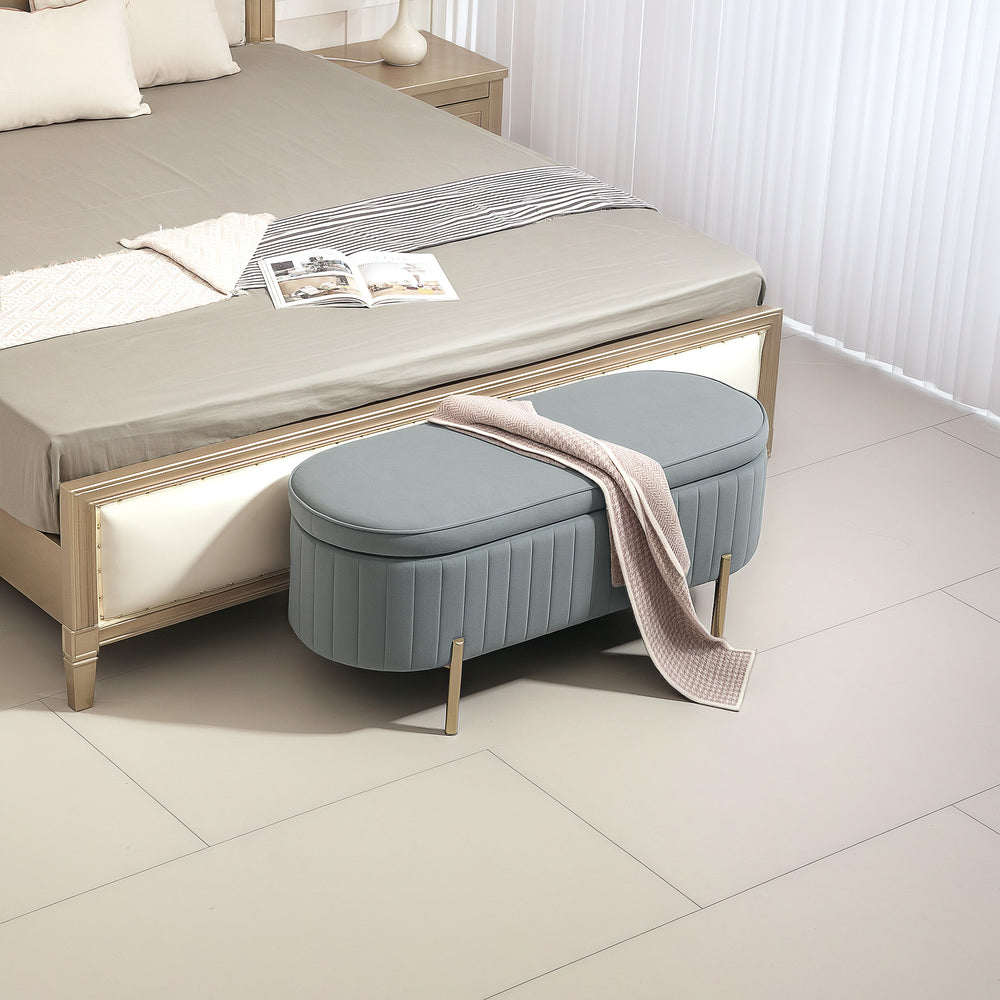 Banc de chambre rembourré capitonné avec pieds en métal, gris
