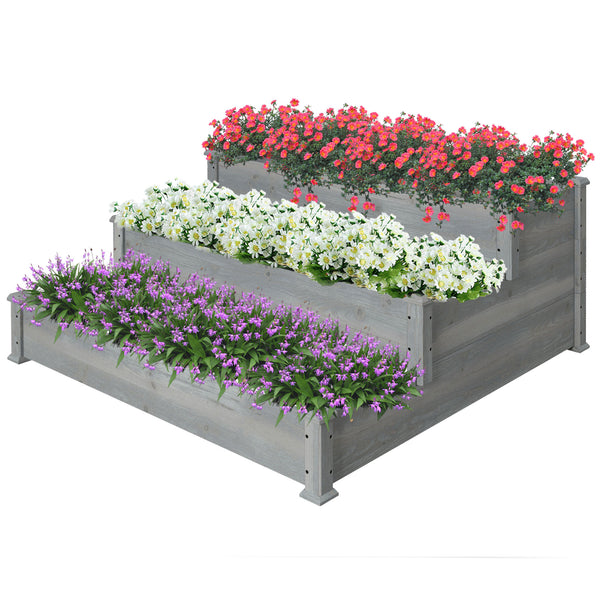 Jardinière à trois niveaux pour jardin, grise