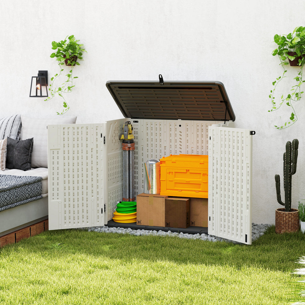 Armoire de rangement extérieure avec couvercle ouvrant et portes verrouillables